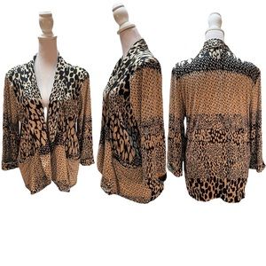 Robert Louis Tan & Black Animal Print Open Front 3/4 Sleeves Cardigan Size PL